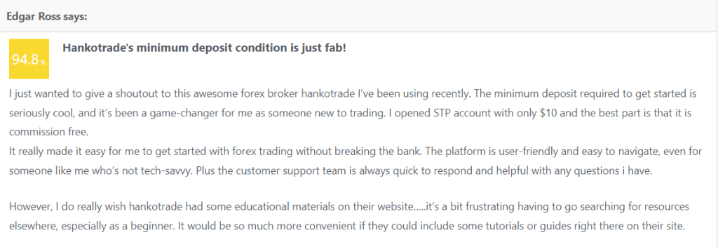 Hankotrade Client Testimonials on Forbino.com