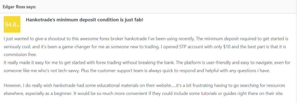 Hankotrade Client Testimonials on Forbino.com